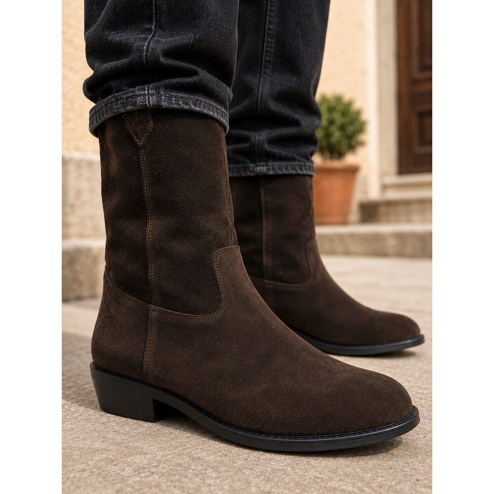 J Crew Brown Suede Mid Calf Pull On Leather Western Boots Ranch Luxe Womens 9 - Picture 8 of 14
